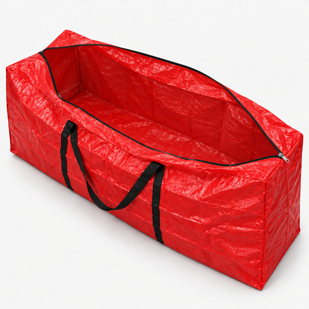 Open red Christmas tree storage bag