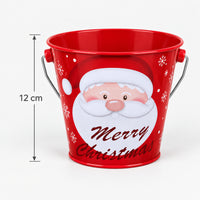 Red Merry Christmas Santa tin bucket measurements: 12 cm high