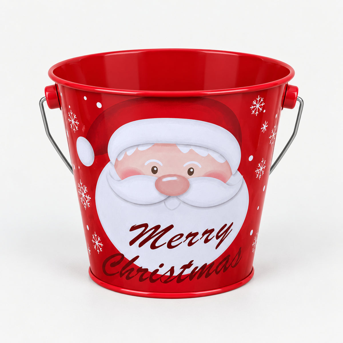 Red Merry Christmas Santa tin bucket, 12 cm