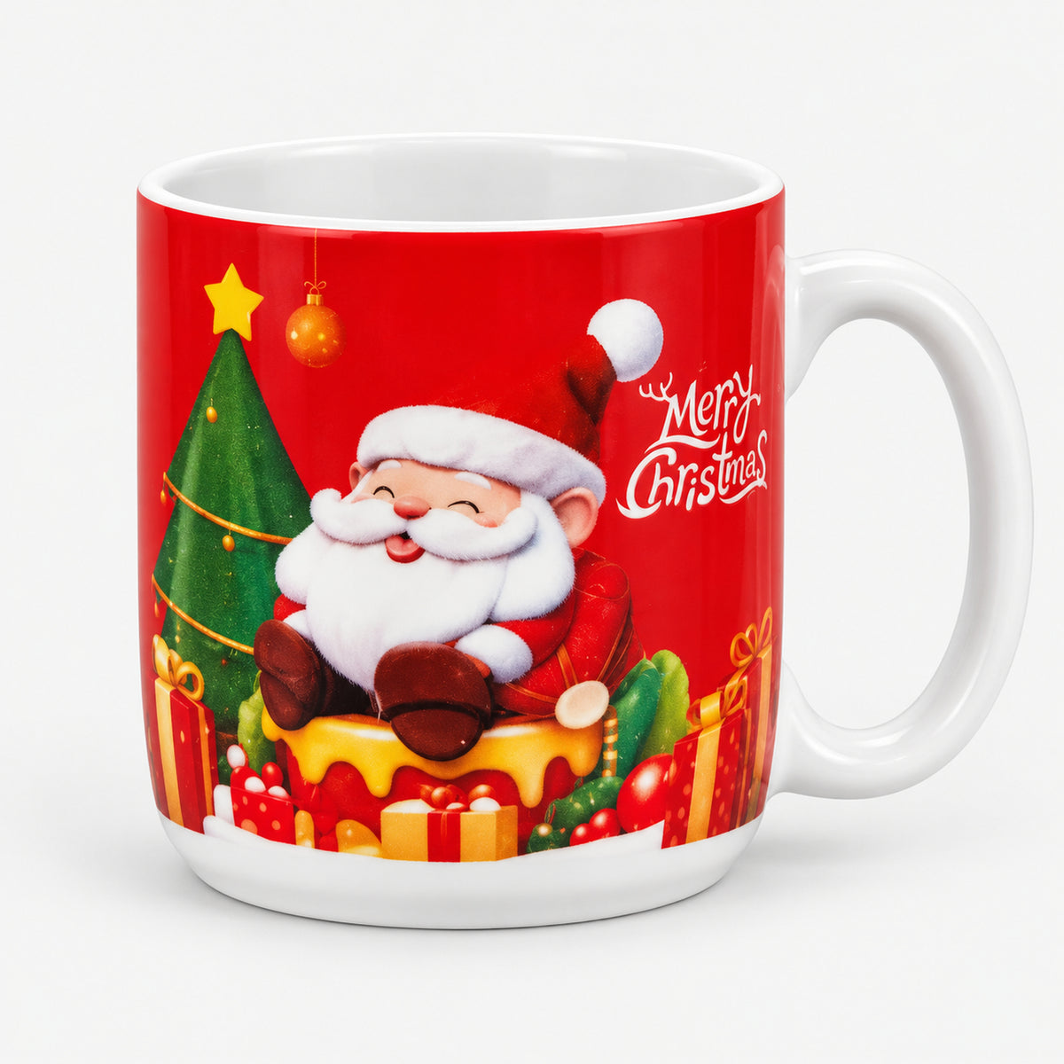 Christmas mug with red Santa on gifts design