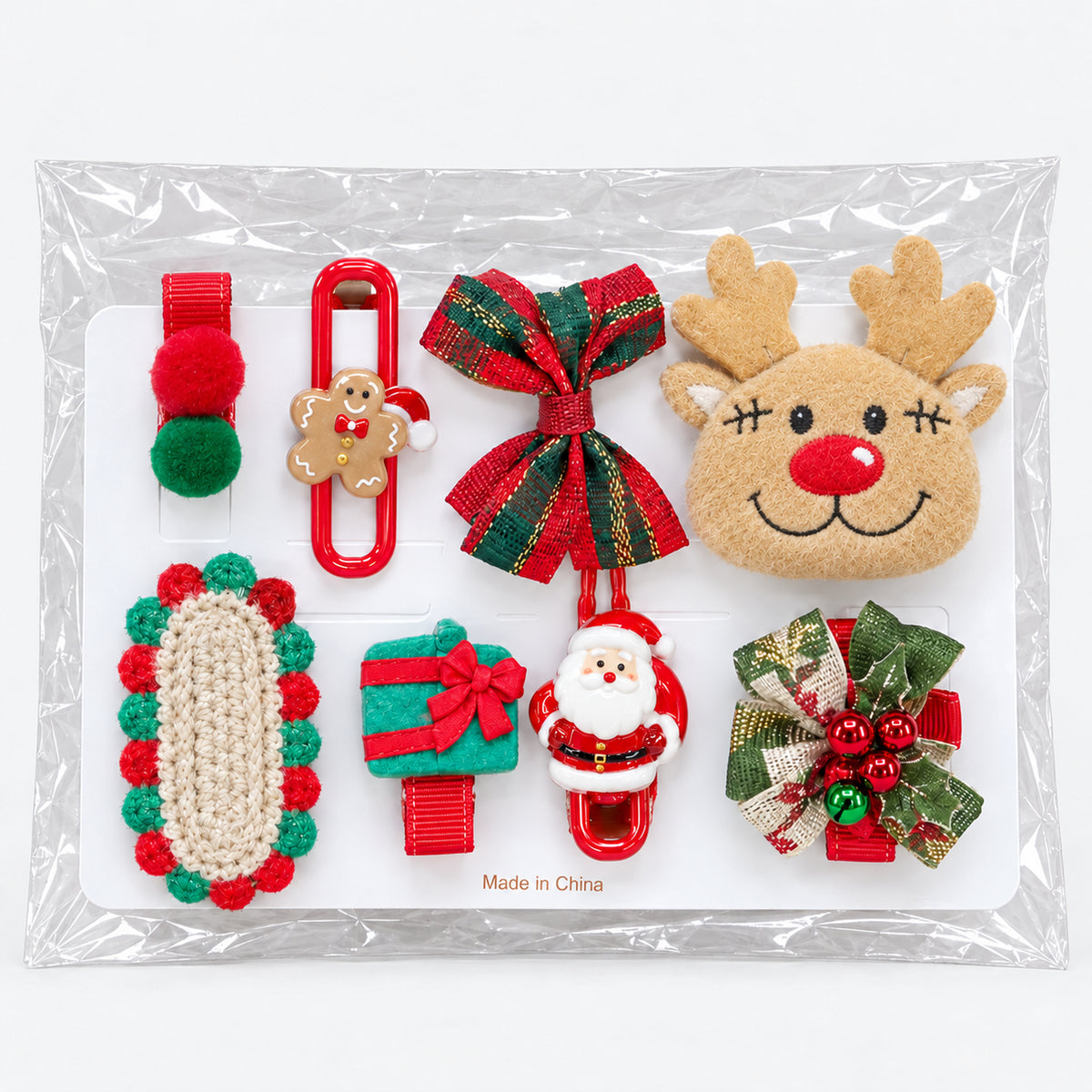 Christmas reindeer hair accessories set in its clear packaging