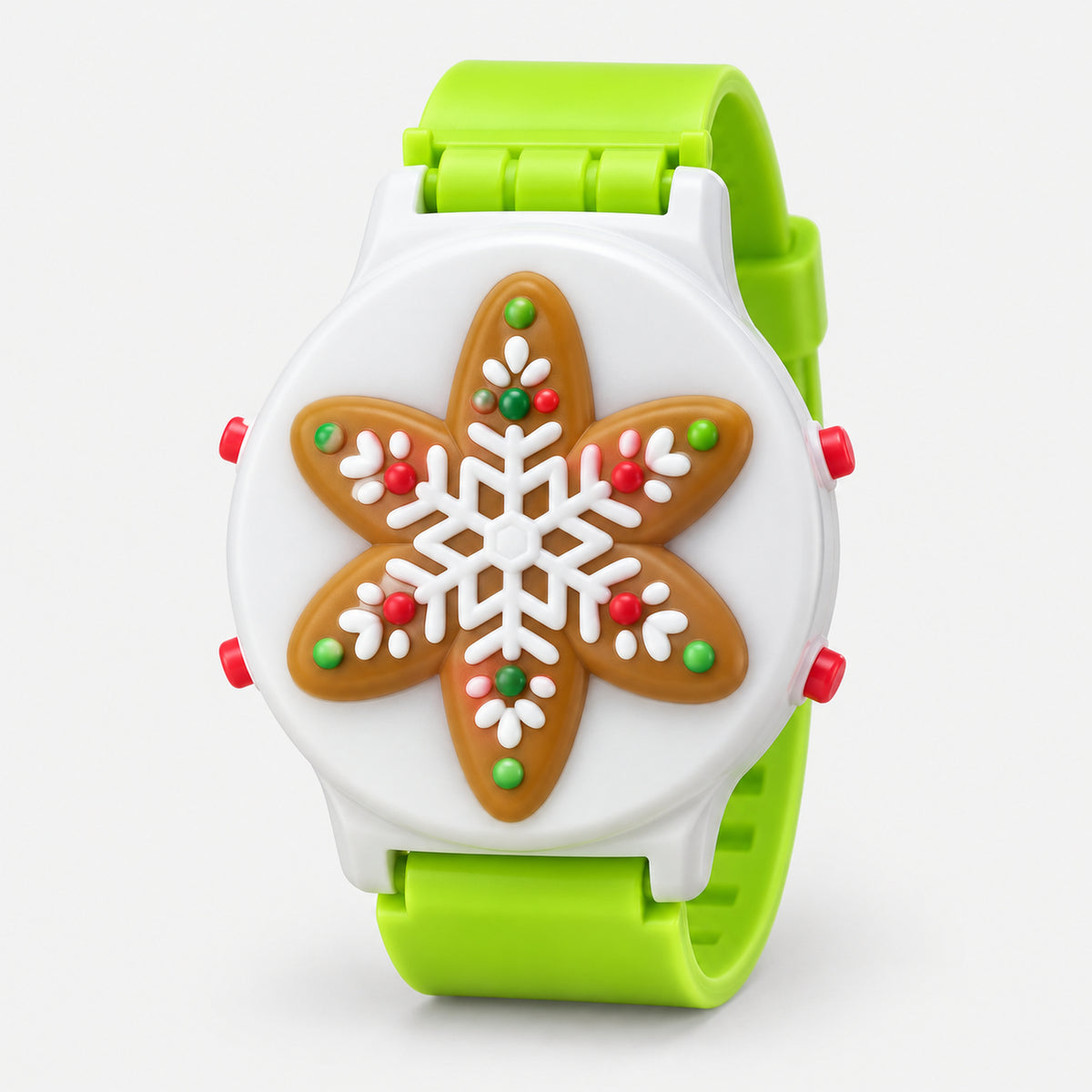 Kids' snowflake Christmas watch with a lime green strap