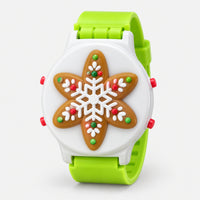 Kids' snowflake Christmas watch with a lime green strap