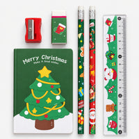 Christmas Tree stationery set: notebook, 2 pencils, ruler, eraser and sharpener