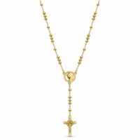 Gold rosary necklace with an openwork Virgin Mary medallion and crucifix