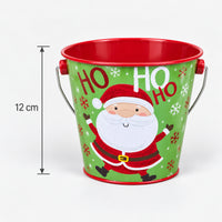 Green Ho Ho Ho Santa tin bucket measurements: 12 cm high