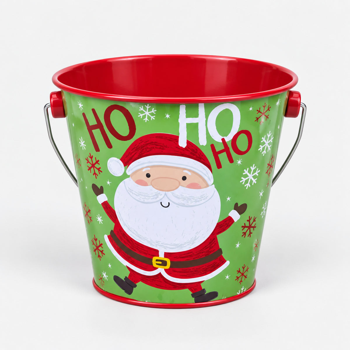 Green Ho Ho Ho Santa tin bucket, 12 cm