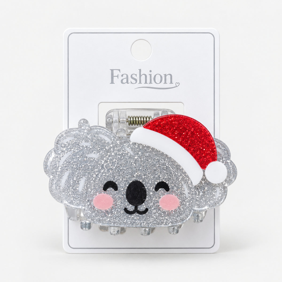 Koala with Santa hat hair clip on its display card