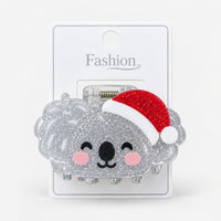 Koala with Santa hat hair clip on its display card