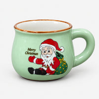 Mint rounded Christmas mug with Santa and a green sack