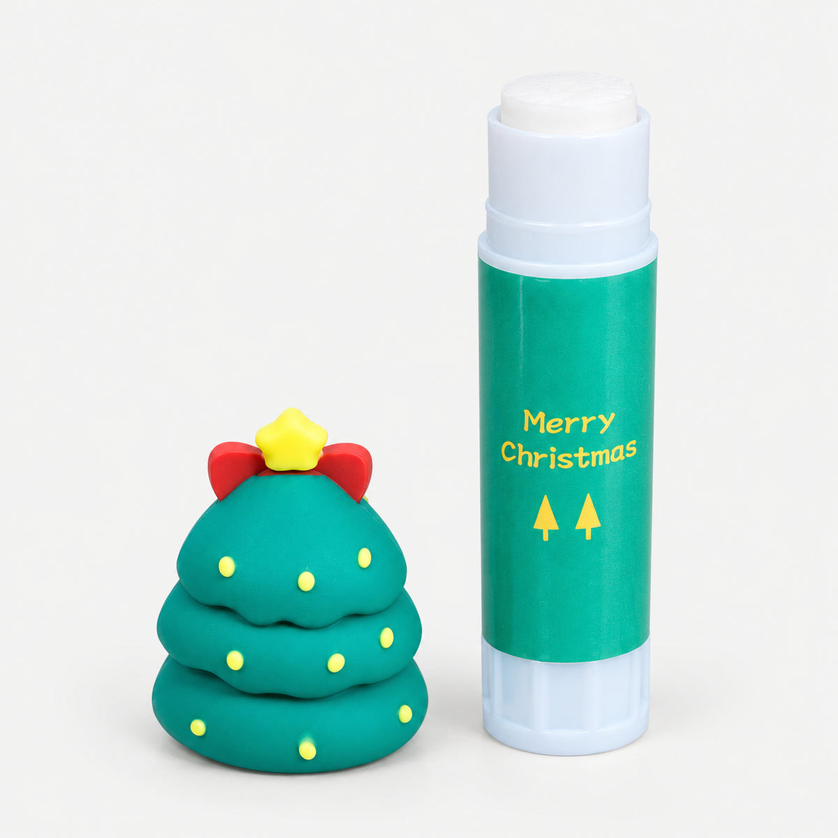 Christmas tree glue stick with the cap off