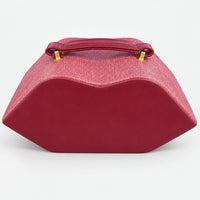 Back view of the burgundy lips-shaped jewelry case