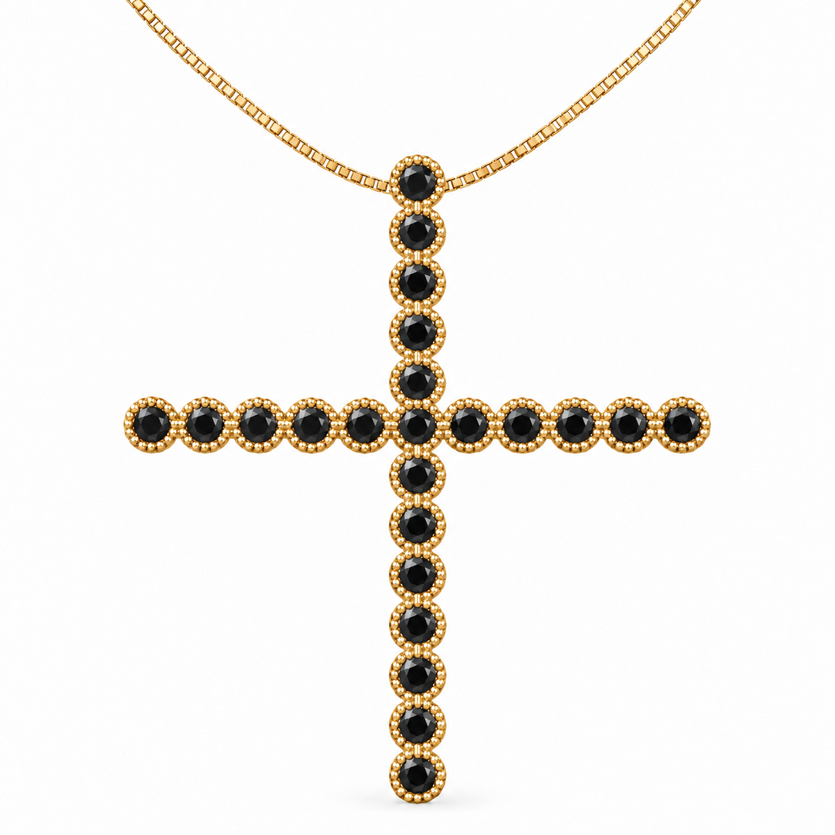 Cross Strass necklace in gold with black stones