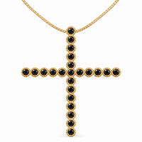 Cross Strass necklace in gold with black stones
