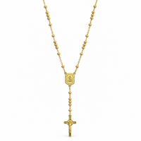 Gold rosary necklace with a rectangular Virgin Mary medallion and crucifix