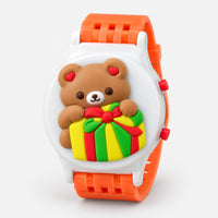 Kids' teddy bear with gift Christmas watch, orange strap