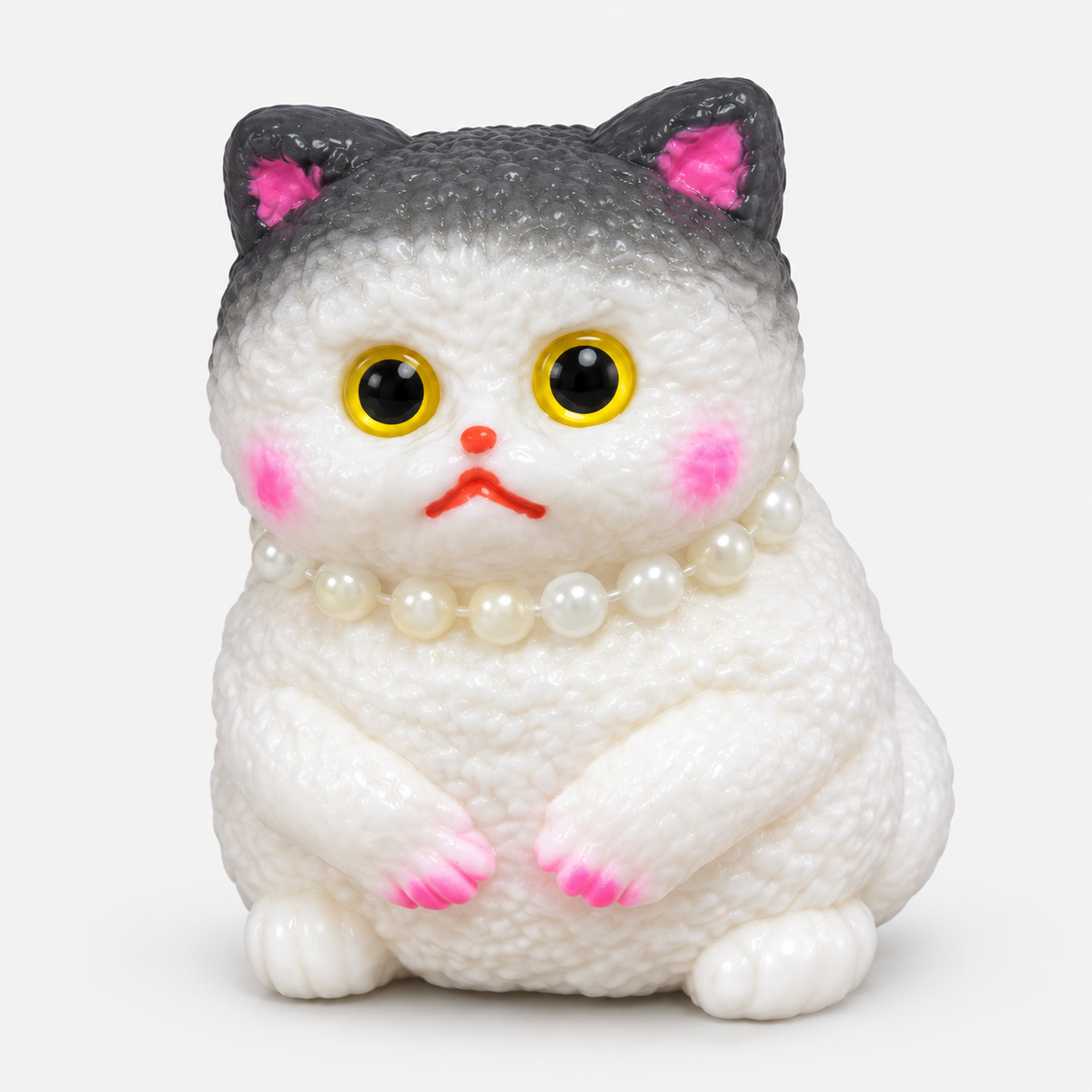 Cute chubby kitty squishy with a pearl necklace