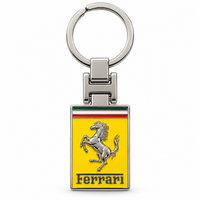 Metal car logo keychain with a yellow rectangular logo