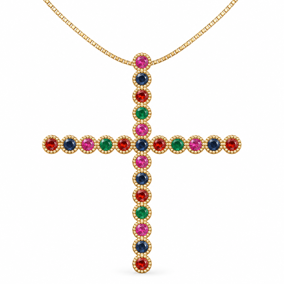 Cross Strass necklace in gold with colorful stones