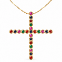 Cross Strass necklace in gold with colorful stones