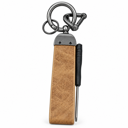 Beige suede genuine leather keychain with titanium clip