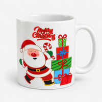 Christmas mug with white Santa and gift stack design