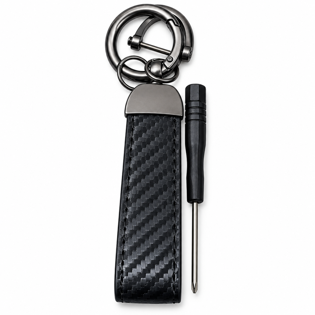 Carbon black leather keychain