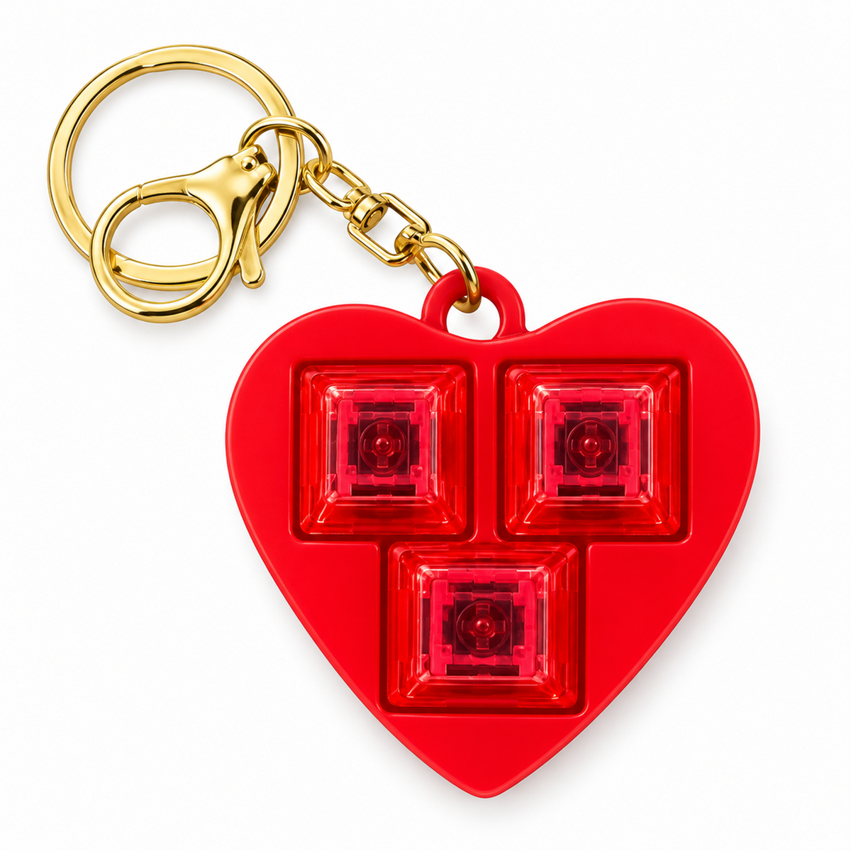 Red heart fidget clicker keychain with three buttons
