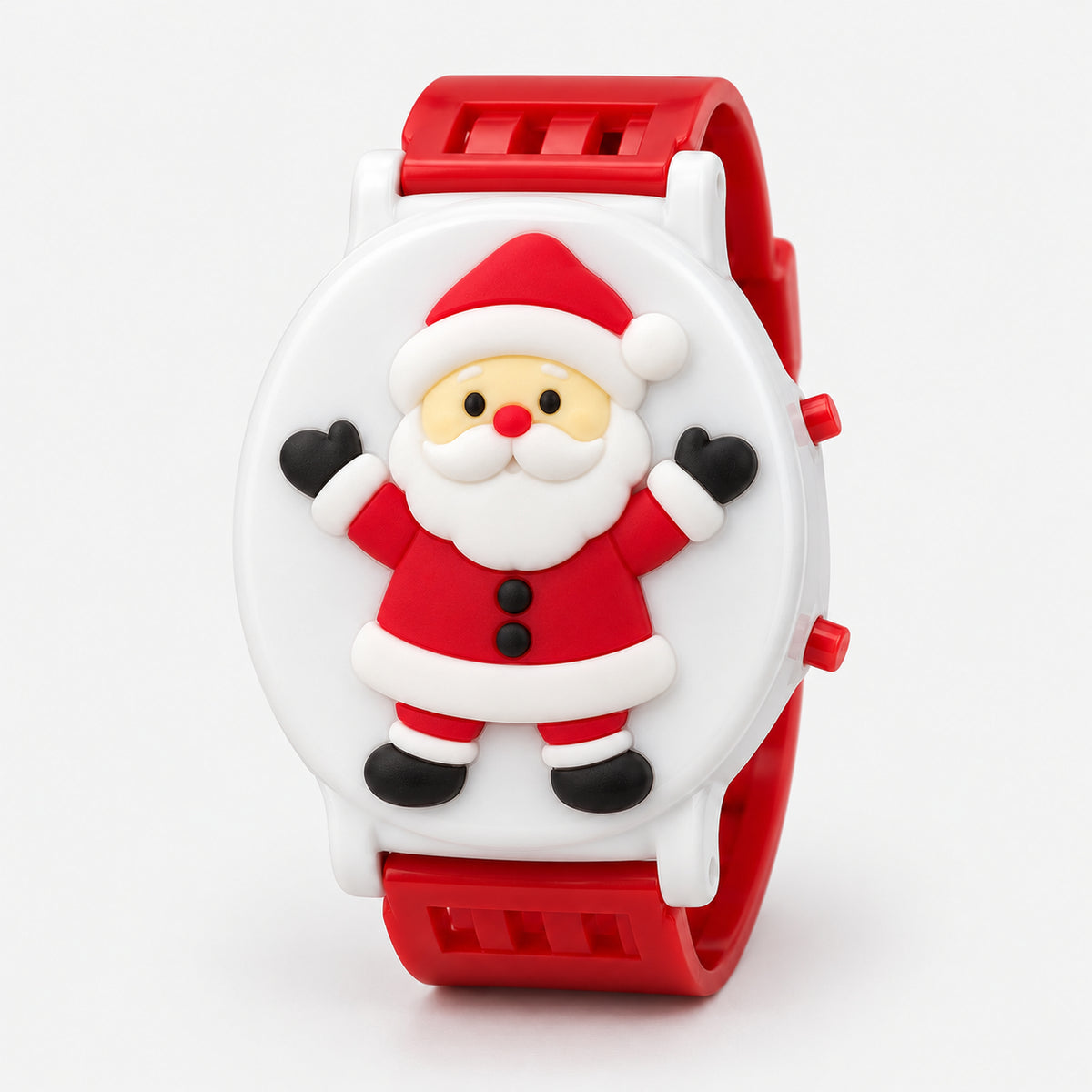 Kids' Santa Christmas watch with black mittens, red strap