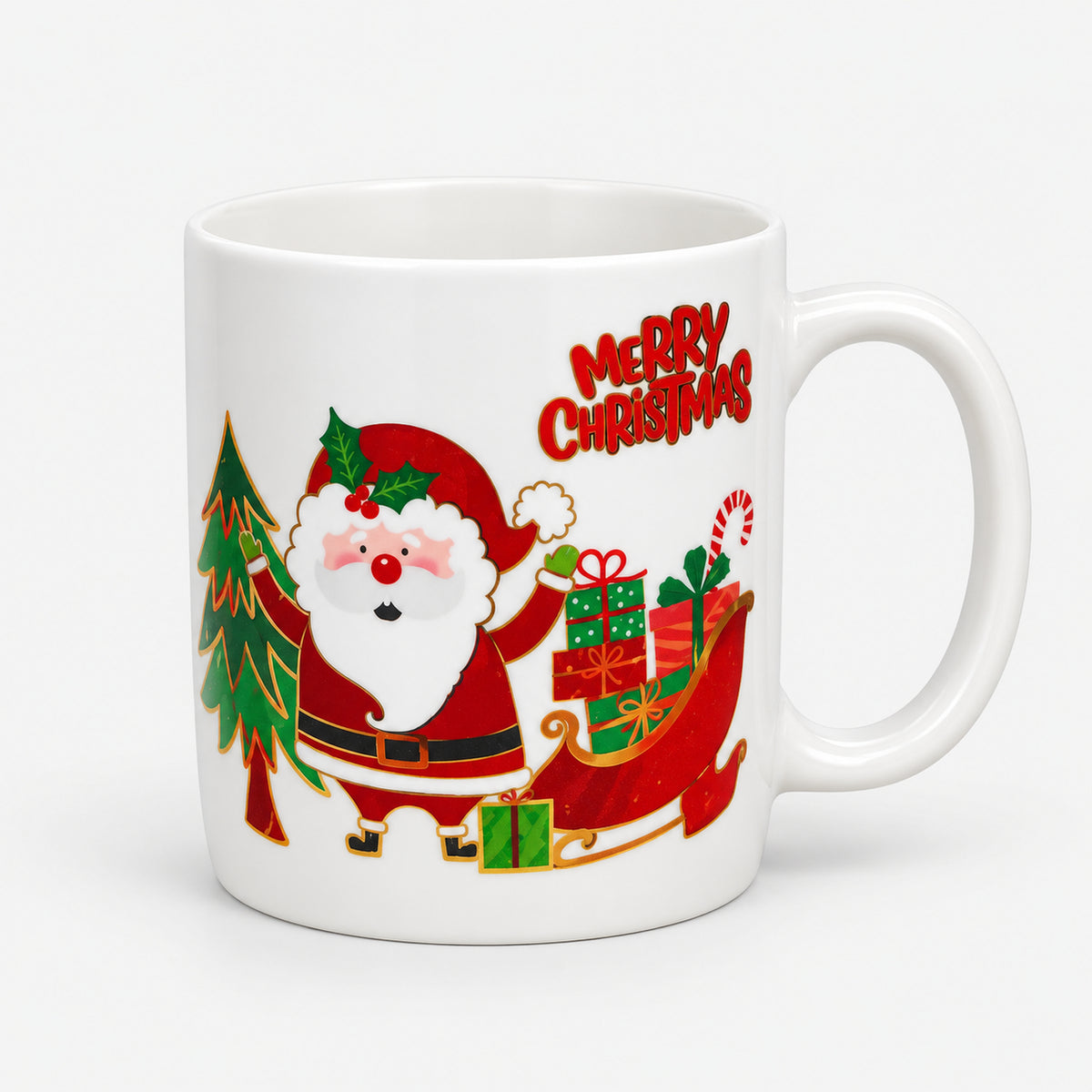 Christmas mug with white Santa and sleigh design