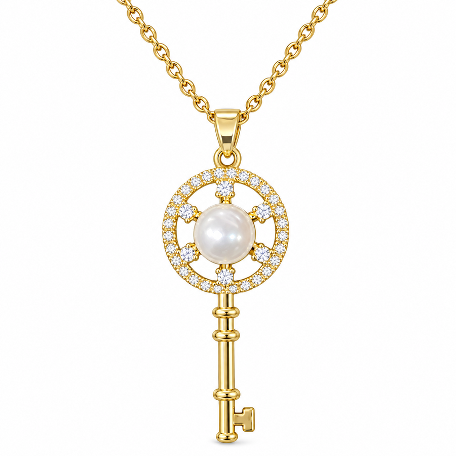 Key to My Heart Necklace – Pearl Key Pendant
