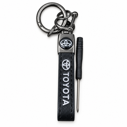 Toyota leather keychain with metal clip and screwdriver