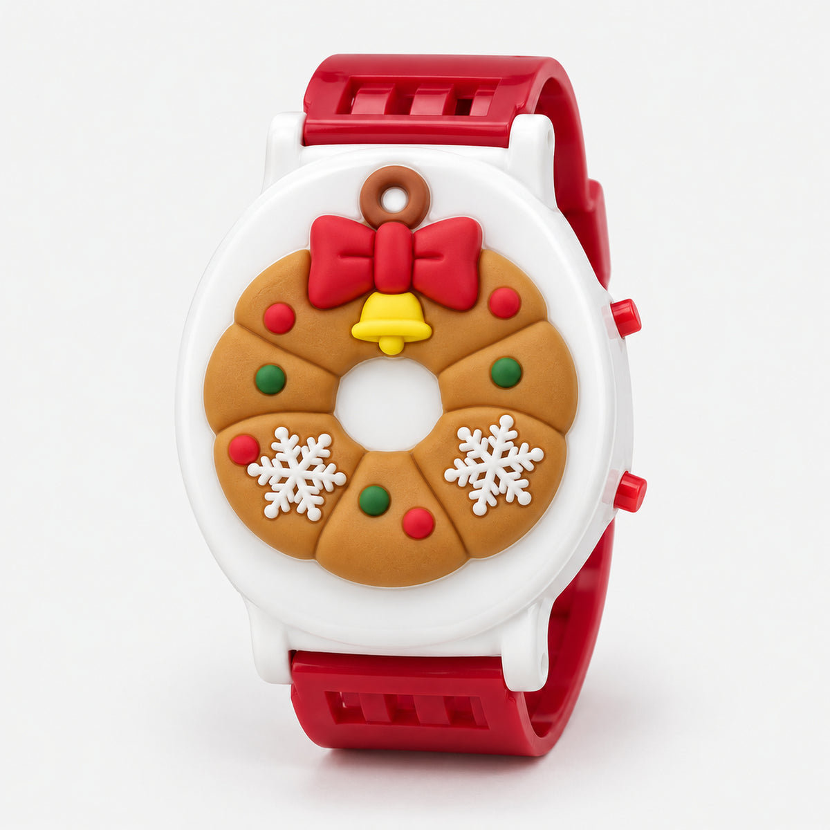 Kids' Christmas wreath watch with a red strap
