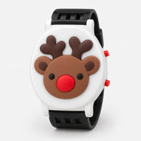 Kids' reindeer Christmas watch with a black strap