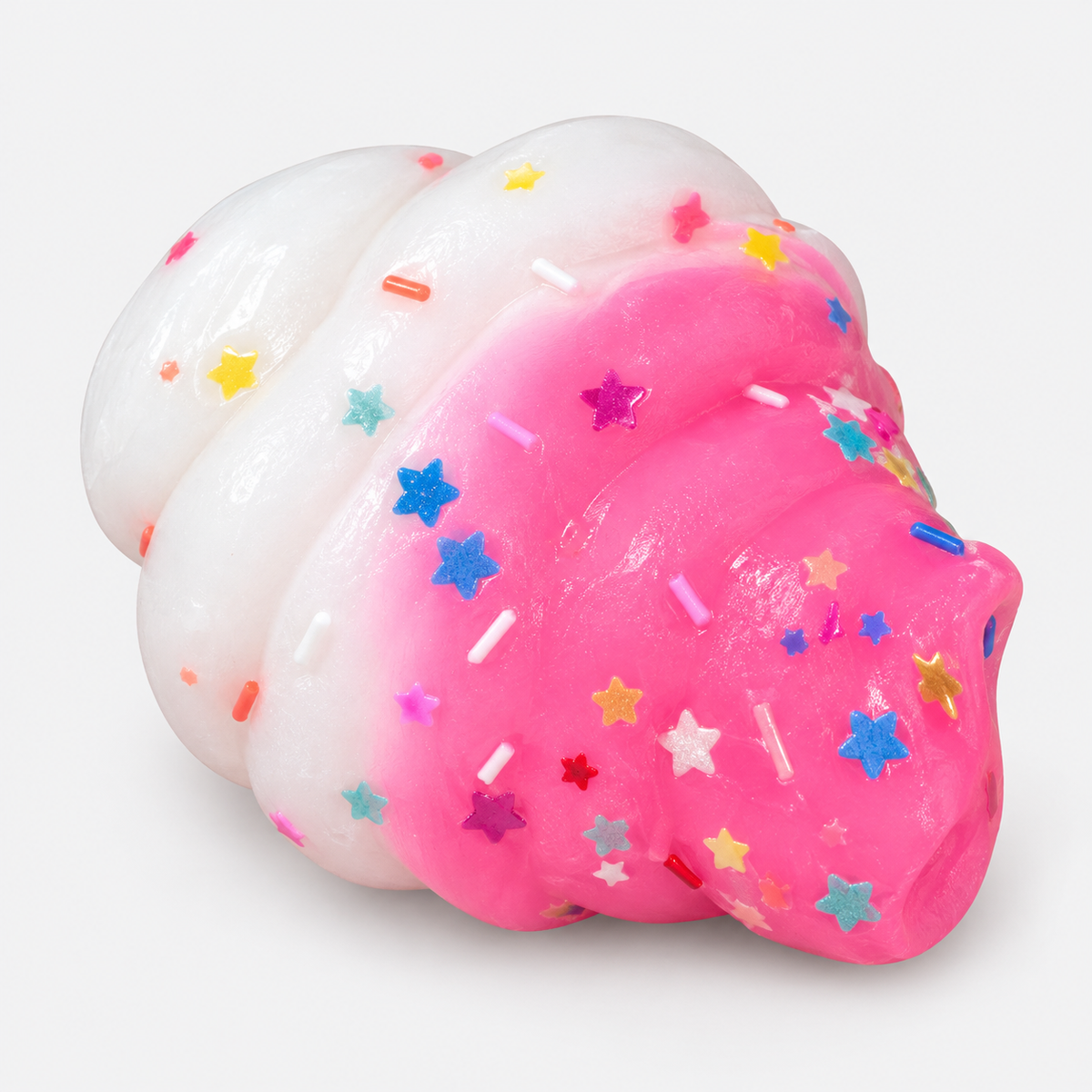 Ice cream swirl squishy in pink with sprinkles and star confetti