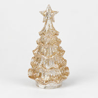 11cm clear Christmas tree with gold glitter and a star, switched off