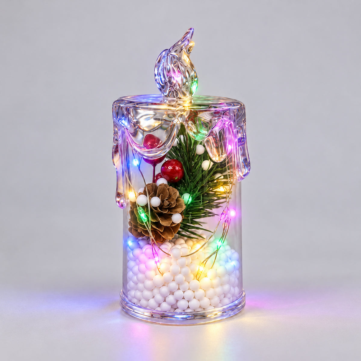11cm pine cone LED candle lantern glowing with colorful lights