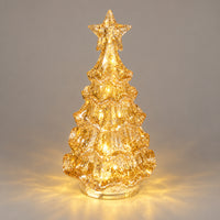 11cm gold glitter Christmas tree glowing with warm LED light