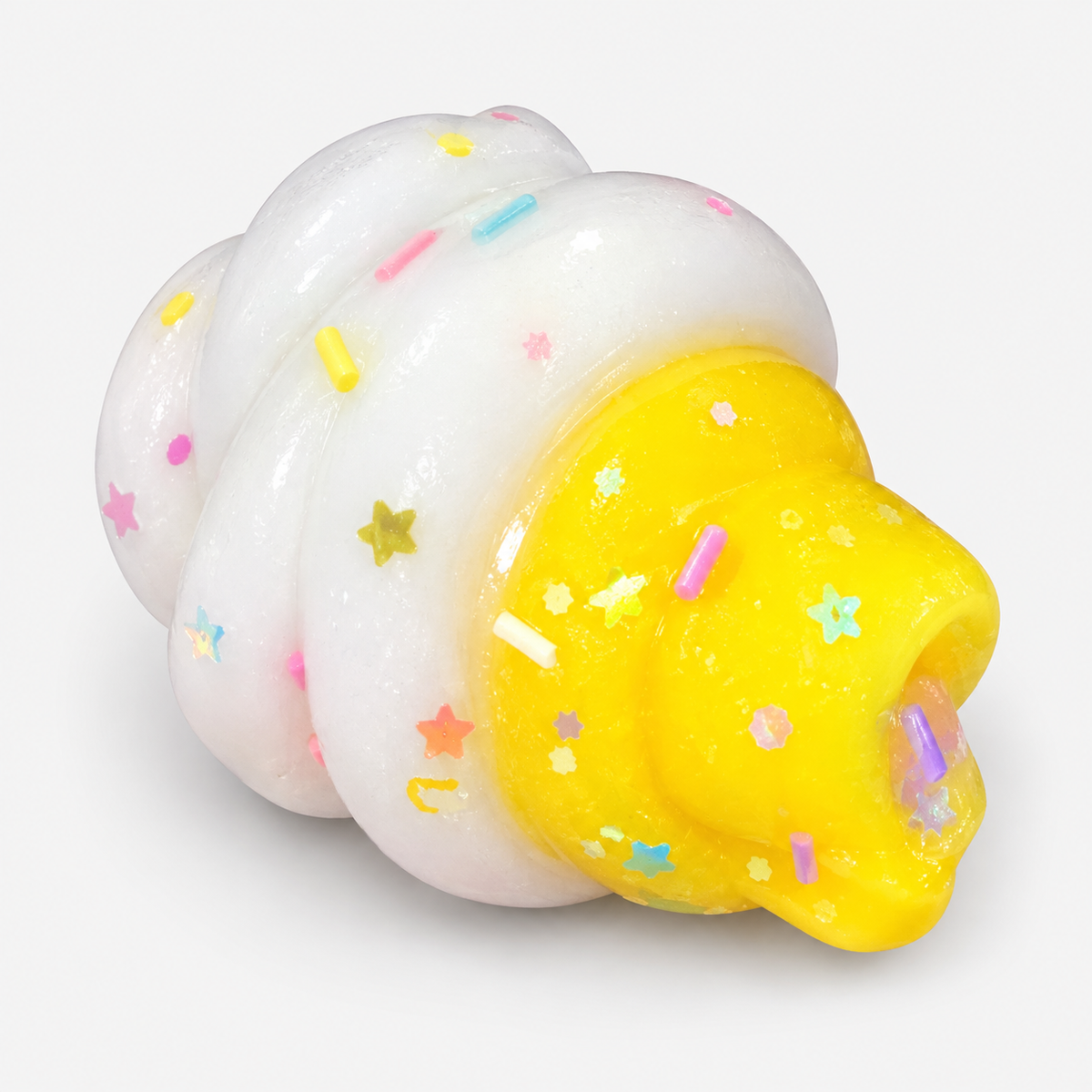 Ice cream swirl squishy in yellow with sprinkles and star confetti