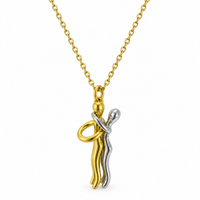 Hug necklace with gold-tone and silver-tone figures in an embrace