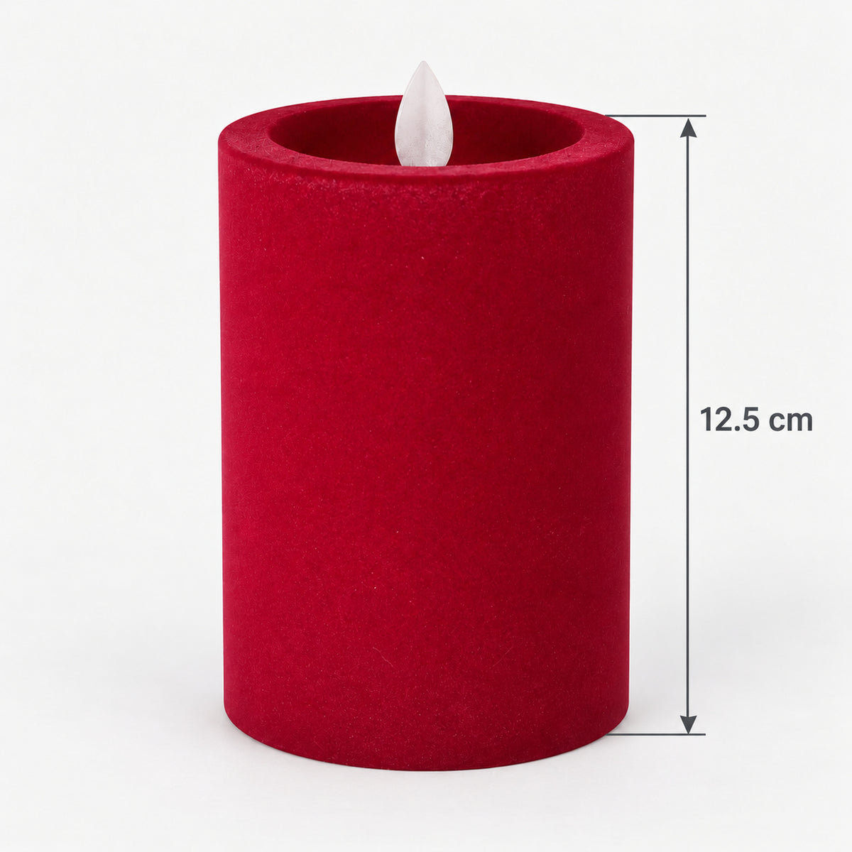 Burgundy LED pillar candle measuring 12.5 cm tall