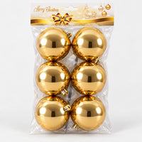 Pack of 6 shiny gold Christmas balls, 8 cm, in its Merry Christmas bag