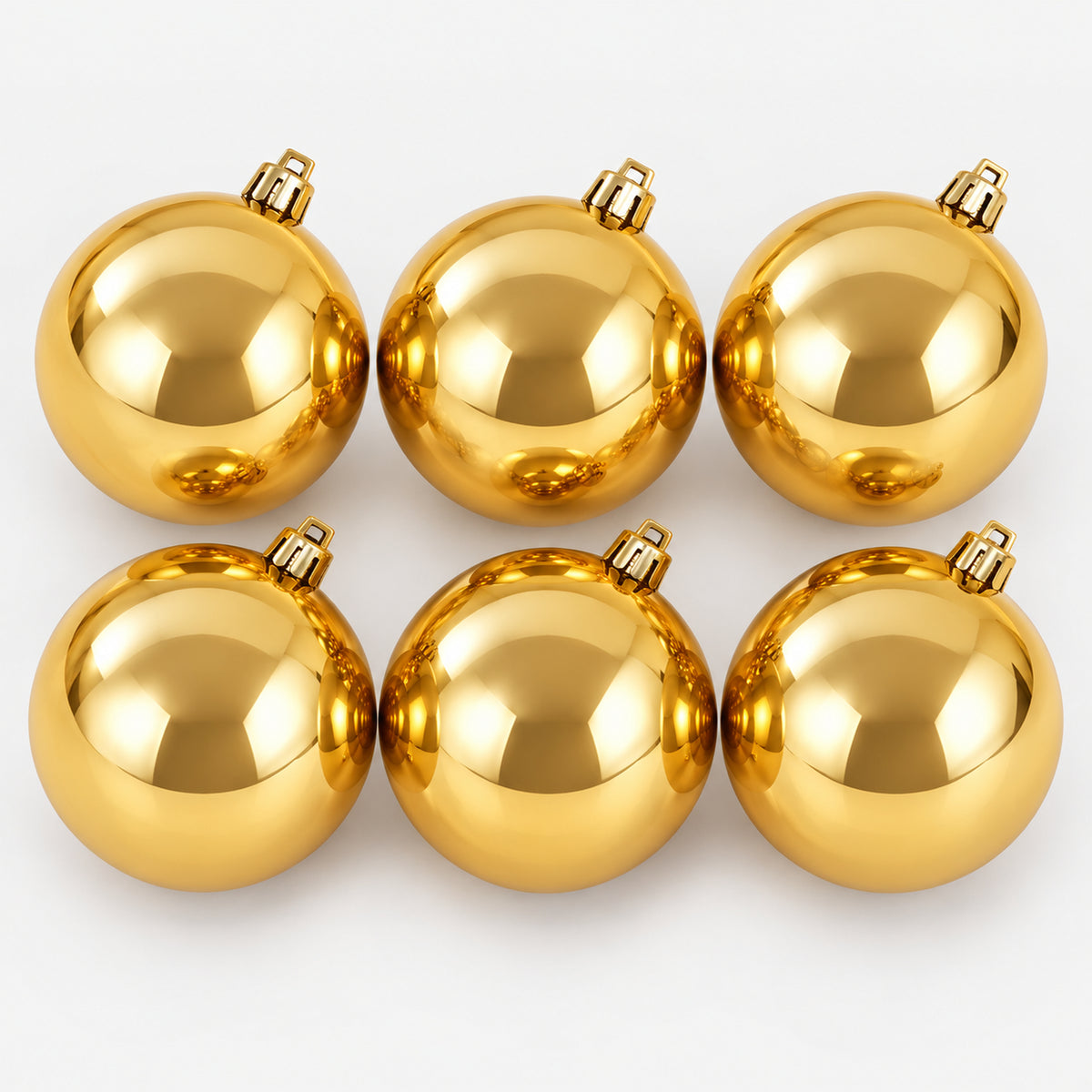 6 shiny gold Christmas balls, 8 cm each