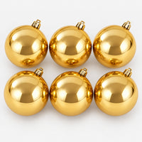 6 shiny gold Christmas balls, 8 cm each