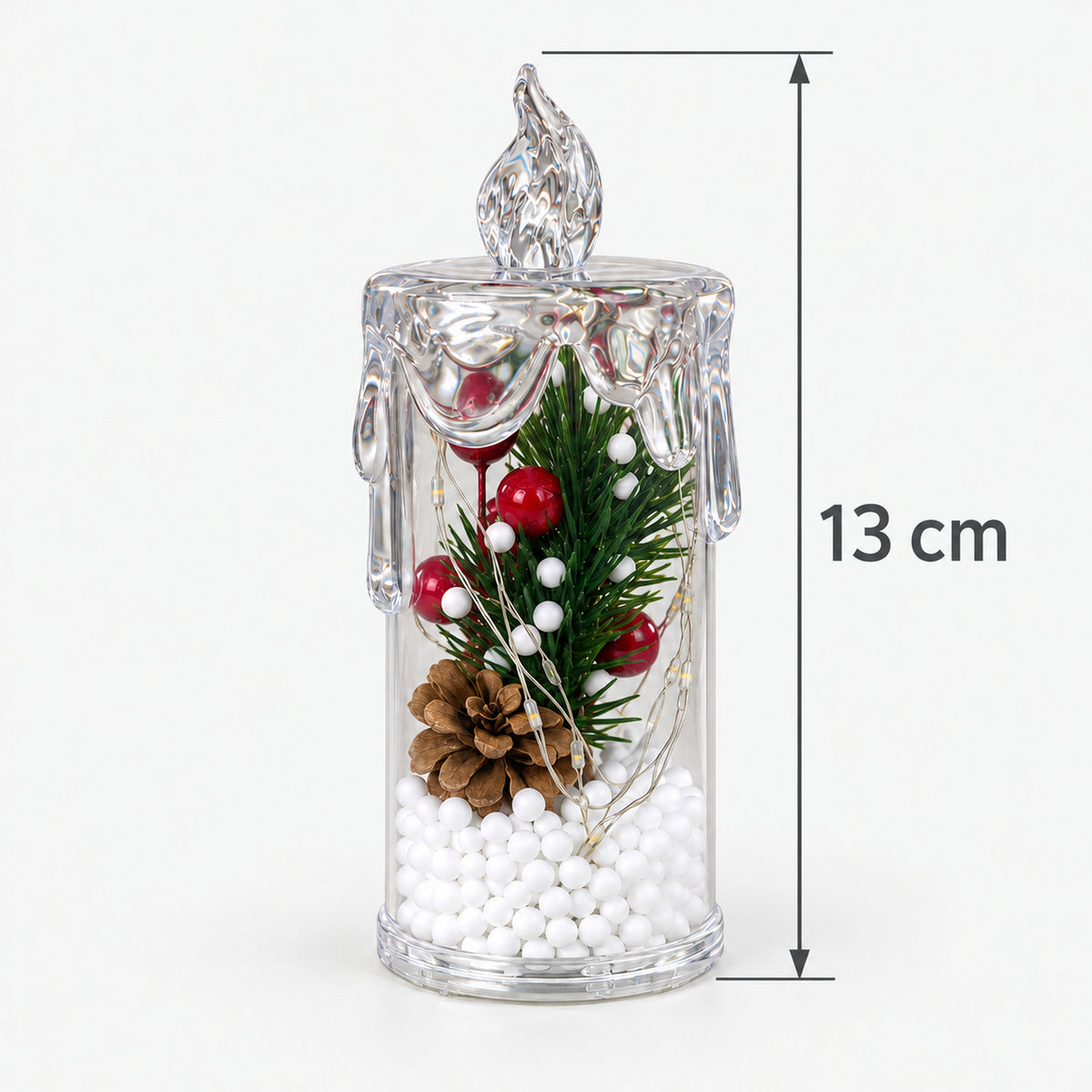 Pine cone LED candle lantern measuring 13cm tall