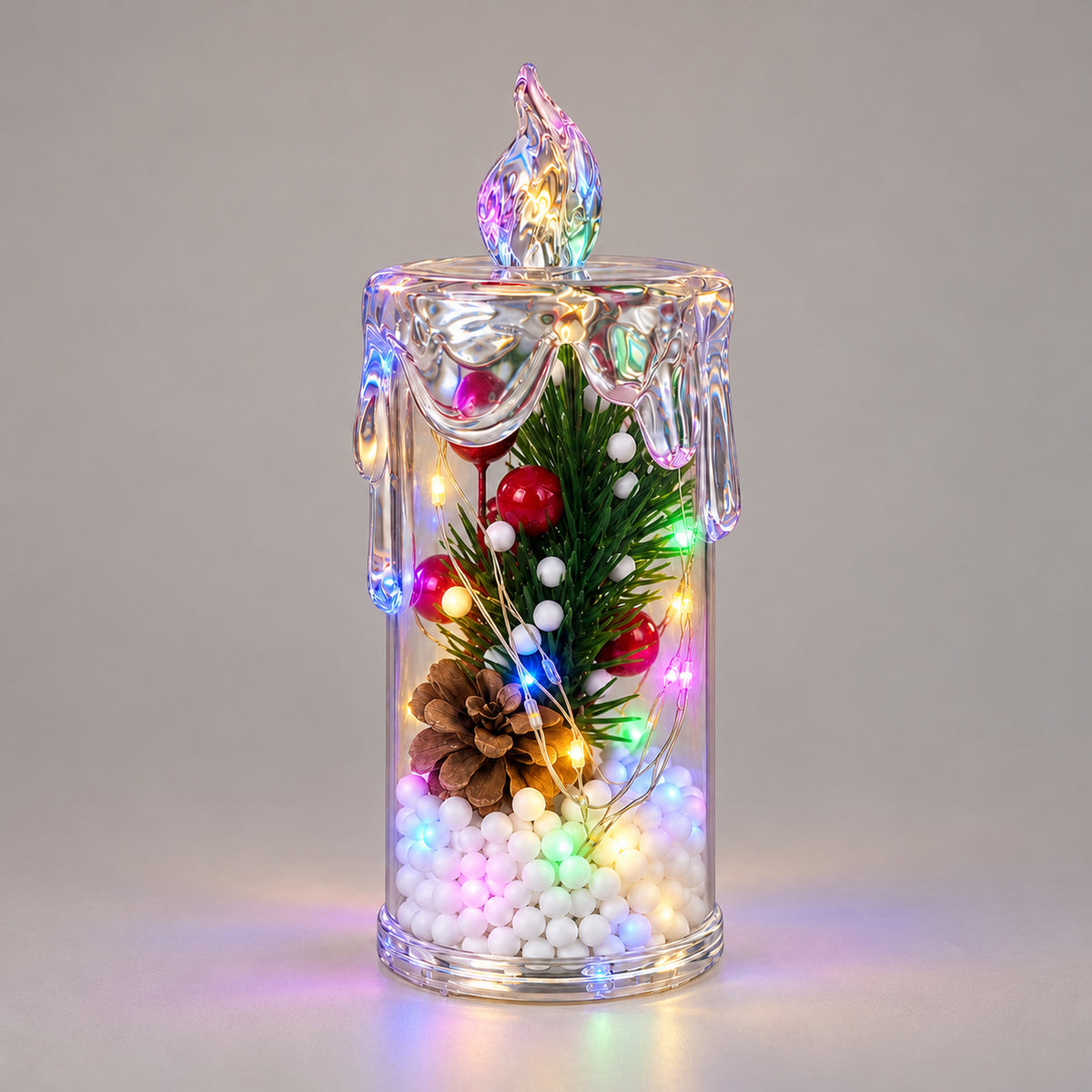 13cm pine cone LED candle lantern glowing with colorful lights