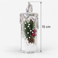 Pine cone LED candle lantern measuring 15cm tall