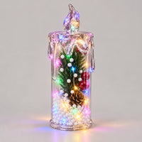 15cm pine cone LED candle lantern glowing with colorful lights