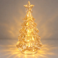 15cm gold glitter Christmas tree glowing with warm LED light
