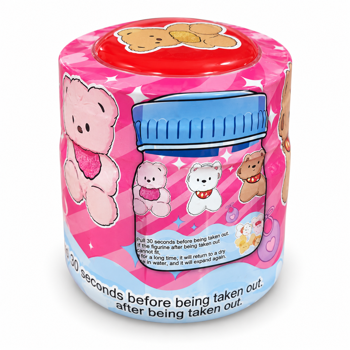 Bear surprise plush jar with red lid